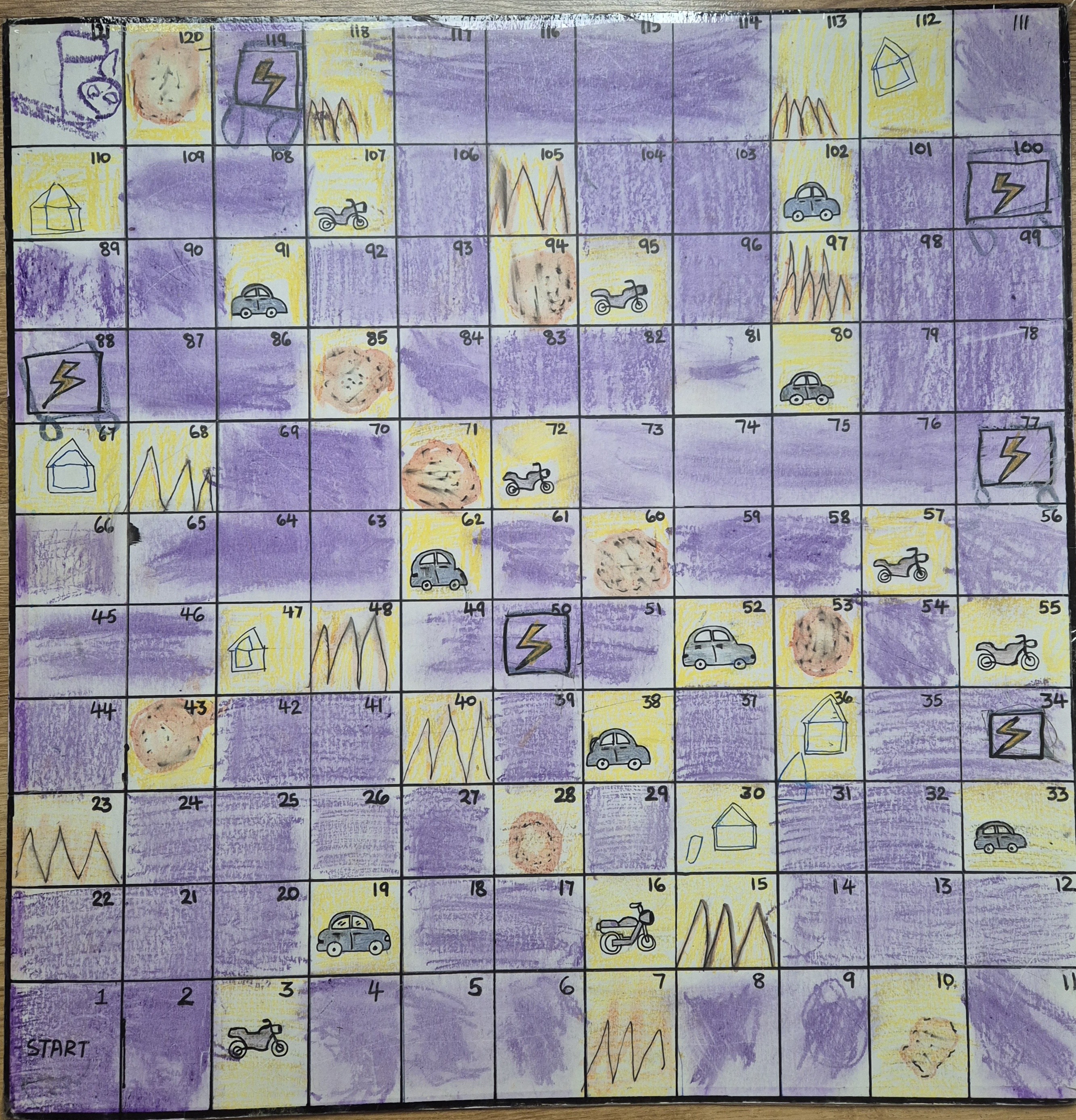 Handmade dinosaur board game showing child-led learning through living